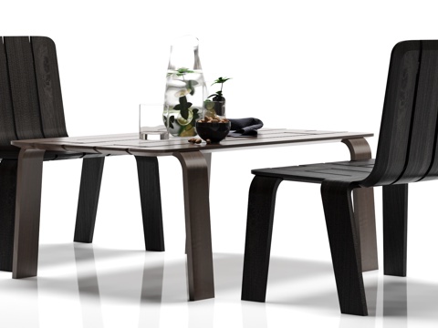  工业风 餐桌 椅子 摆件组合3d模型 