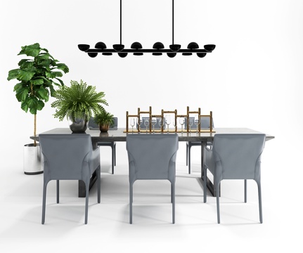  现代餐桌椅吊灯组合3d模型 