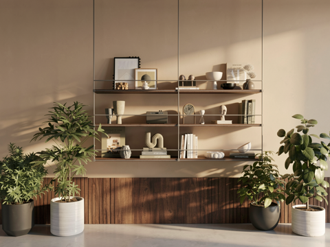 复古中古书架_壁挂书架_置物架_层板su模型