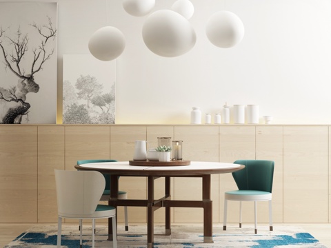  北欧桌椅组合 餐桌 餐椅 圆餐桌 饰品 摆件 吊灯3d模型 