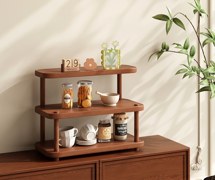 现代置物架 中古收纳架 装饰架 三层展示架 杯架su模型