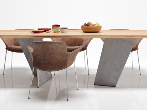  北欧 餐桌 椅子 食物 摆件组合3d模型 