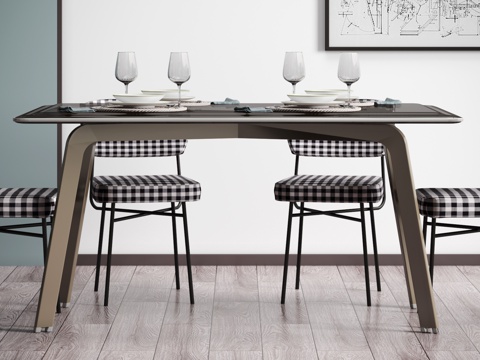  北欧餐桌 椅子 摆件组合3d模型 