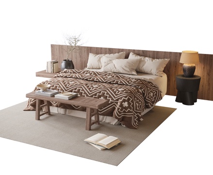现代双人床su模型
