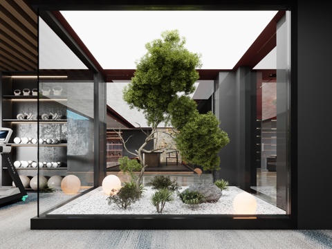  现代室内景观造景3d模型 