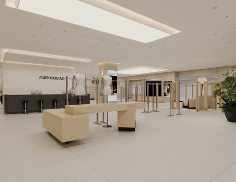 奶油风服装店，服装店前台3d模型 