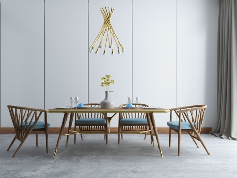  新中式餐桌茶室桌椅组合3d模型 