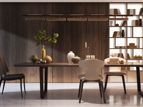  现代餐桌椅 吊灯 椅子 柜子 摆件3d模型 