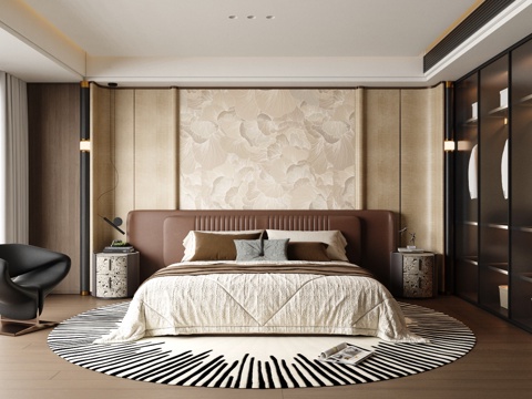  意式轻奢卧室 现代轻奢主卧 飘窗卧室3d模型 