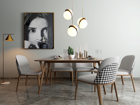  现代简约餐桌椅吊灯3d模型 