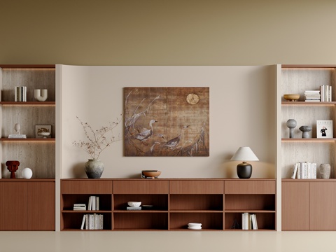  中古风书柜 书柜摆件 挂画3d模型 