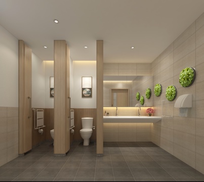  现代公共卫生间 马桶 吊灯 面盆 淋浴间3d模型 