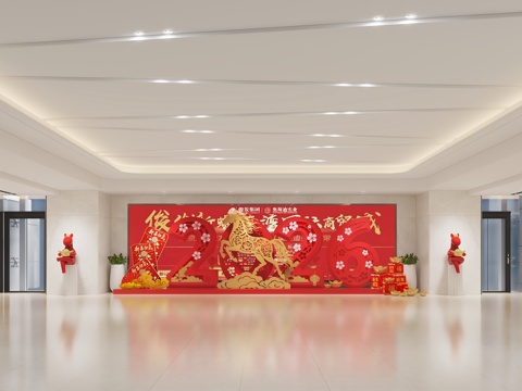  现代商场大厅马年美陈3d模型 