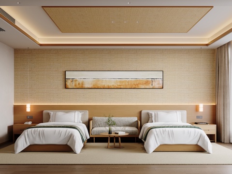 酒店标间su模型