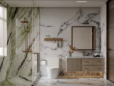  轻奢卫生间 卫浴柜 卫浴用品 花洒马桶 现代卫生间3d模型 