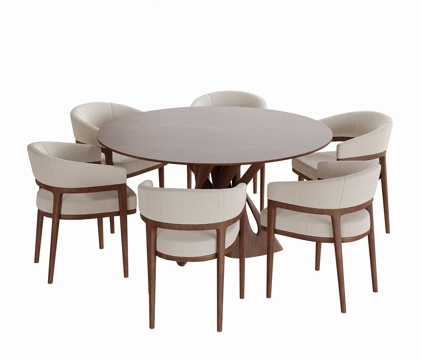  现代餐桌椅组合 圆形餐桌椅3d模型 