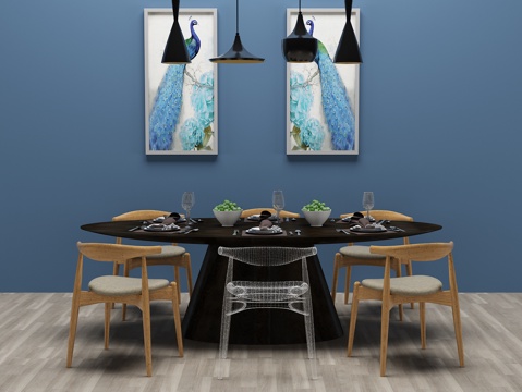  北欧餐桌椅 单椅 吊灯 装饰画3d模型 