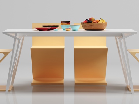  现代餐桌 椅子 摆件组合3d模型 