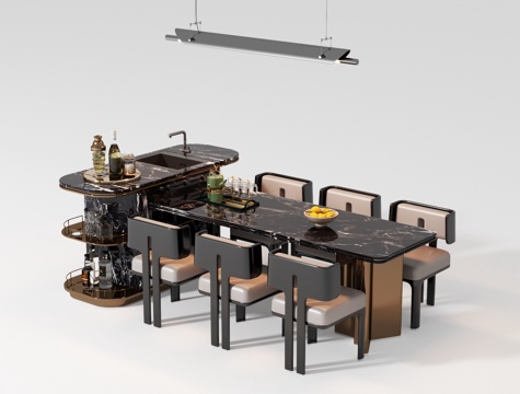  现代岛台餐桌椅组合3d模型 