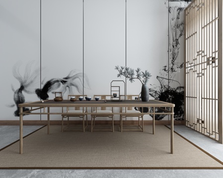  新中式茶室3d模型 