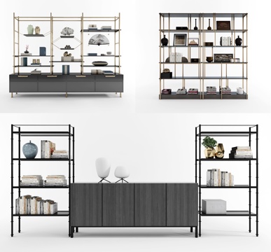  现代装饰架 装饰柜 置物架 书架 装饰品 陈设品 摆件3d模型 