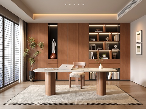  中古现代书房 书柜 书桌椅3d模型 