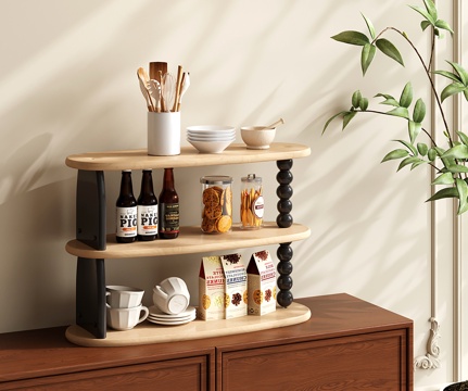 奶油风置物架 现代收纳架 装饰架 三层展示架 杯架su模型