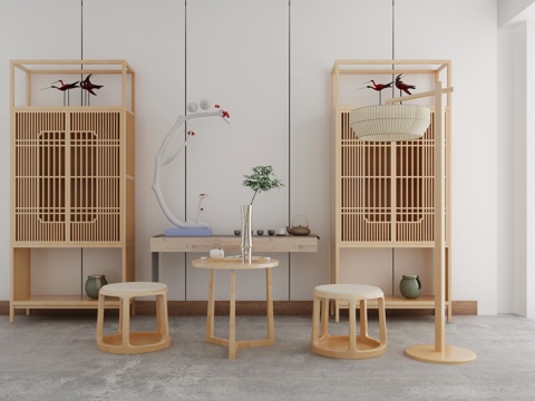  新中式茶室组合 茶桌椅组合3d模型 