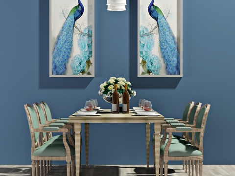  北欧餐桌椅 单椅 装饰画 吊灯3d模型 