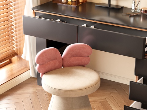  奶油风化妆凳 现代梳妆凳 沙发凳 女生蝴蝶椅3d模型 