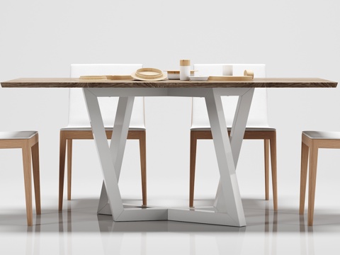  现代简约 餐桌 椅子 摆件组合3d模型 