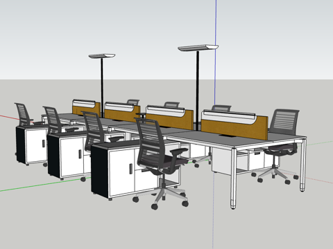 现代风格办公室办公工位组合su模型