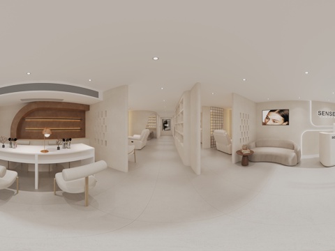  奶油风美容美发店，美甲店，洗头床3d模型 