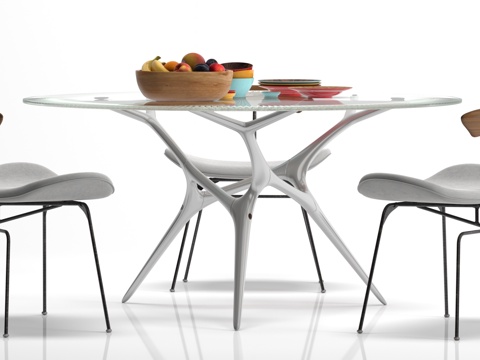  现代 圆形餐桌 椅子 摆件组合3d模型 