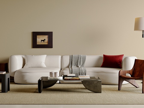  中古风沙发茶几组合 茶几 休闲椅 三人沙发 客厅沙发 凳子3d模型 