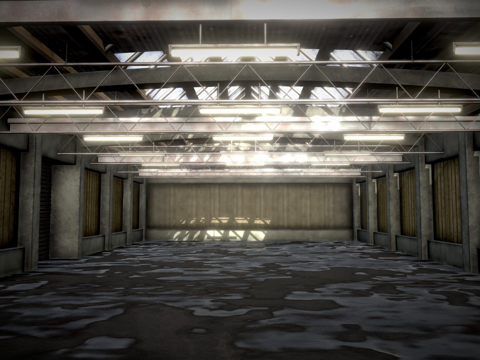  旧仓库（湿沥青地面）3d模型 