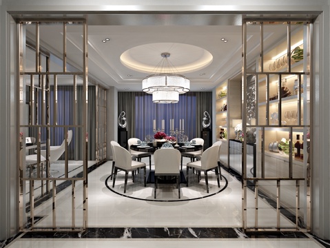  北欧餐厅 餐桌椅 吊灯3d模型 