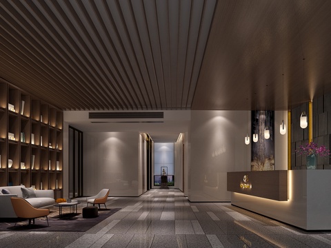  新中式宾馆 大厅 服务台3d模型 