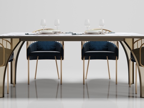  新中式餐桌椅子摆件组合3d模型 