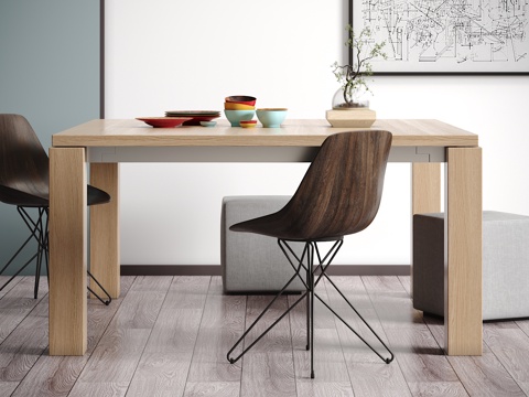  北欧方形餐桌 椅子摆件组合3d模型 