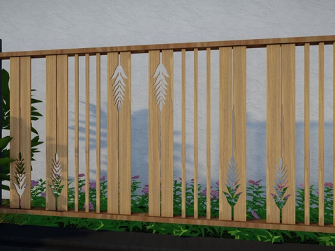 现代围栏花卉不锈钢护栏扶手植物铁艺镂空户外阳台创意金属栏杆su模型