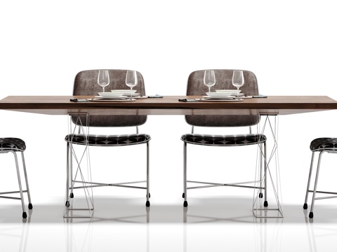  工业风餐桌椅子摆件组合3d模型 