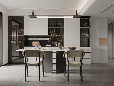 现代餐厅 餐桌椅 餐边柜su模型