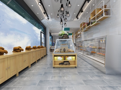  现代烘焙面包房 门头 货架3d模型 