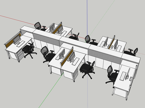 现代风格办公室办公工位组合su模型