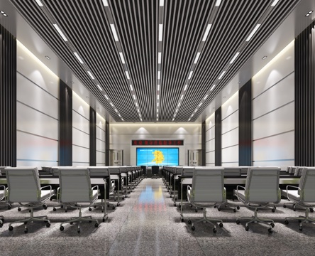  现代会议室报告厅 会议椅 演示大屏幕3d模型 