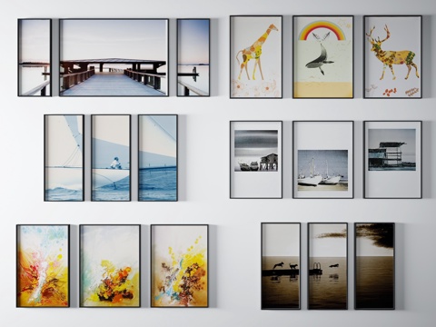  现代挂画组合3d模型 