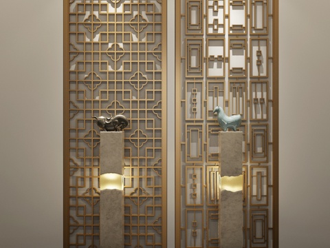  新中式隔断 摆件 雕塑 马3d模型 