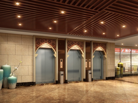  传统中式特色商场电梯厅3d模型 