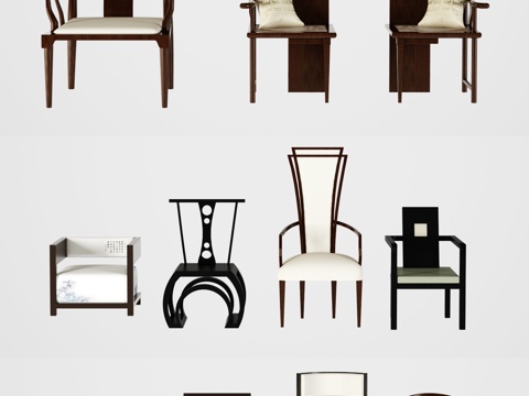  新中式椅子圈椅组合3d模型 